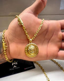 Conjunto Cadeado com Fecho Bomba + Pingente Leão Versace GOLD 4mm