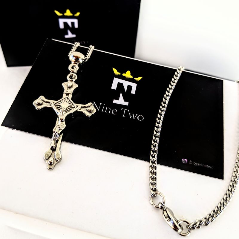 Colar Crucifixo Inri + Pulseira